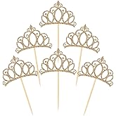 Donoter 48 Pieces Light Gold Glitter Princess Crown Cupcake Toppers Picks for Birthday Baby Shower Party Cake Decorations