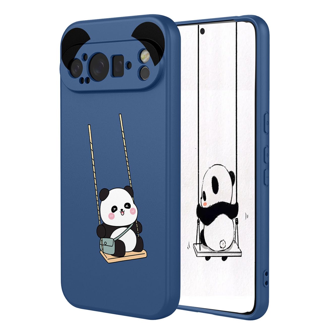 YUECXIN Case for Google Pixel 9 Pro, Ultra thin Liquid Silicone Silky Soft Touch Cute Pattern Girls Cover, with Microfiber Lining Shockproof TPU Bumper Case. Panda