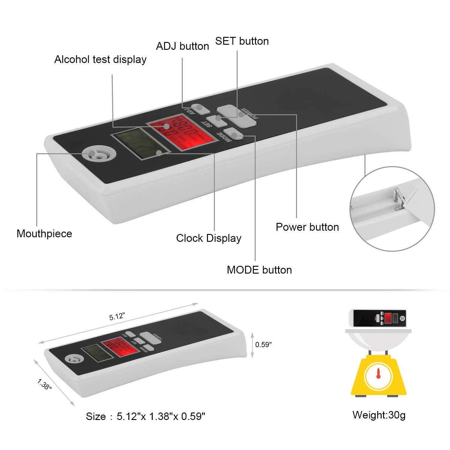 Alcohol Breathalyzer bedee Brethalizer Breathalyser Kit Alcohol Breath Tester Professional Digital Breath Analyzer Large LCD Display High Accuracy Fast Response Backlight Portable Electronic Breathalyzer