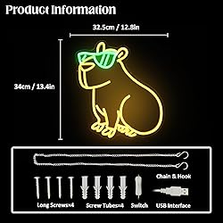 Cool Capybara Neon Sign Cute Animal with Glasses