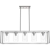 VINLUZ Contemporary Chandeliers Brushed Nickel 5 Light Modern Dining Room Lighting Fixtures Hanging, Kitchen Island Linear Pe