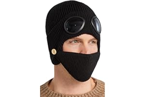 One Piece Hat and Glasses, Beanie with Goggles, 3-in-1 Unisex Knitted Goggles Beanie, Winter Thermal Hat with Glasses