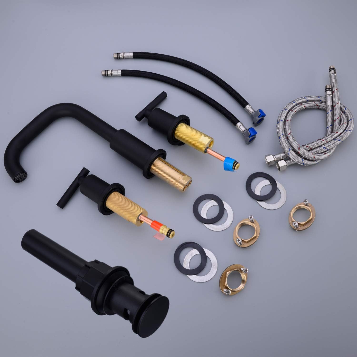 Brass 3 Holes Basin Sink Faucet with cUPC Water Supply Hoses TRUSTMI 2