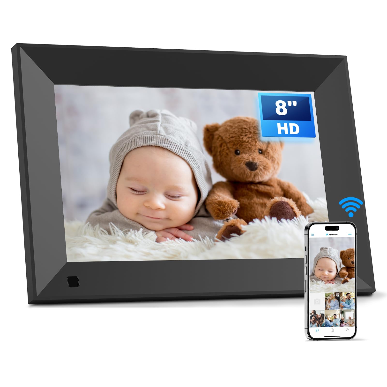 Photo 1 of 8 inch Digital Picture Frame, 1280x800 HD IPS WiFi Digital Photo Frame, 16GB Storage, Instantly Share Photo/Video via Apps/Email, USB/Mirco SD, Black