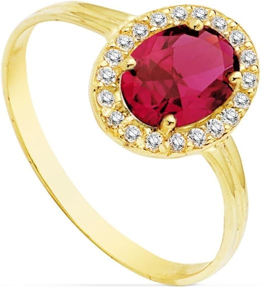 10mm 18k gold ring. red stone center zircons [AB4762] Amazon.co.uk