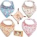 SALE 48 Hours - Baby Bandana Drool Bibs for Drooling and Teething 4 Pack Gift Set for Girls Floral by TamTchu plus FREE BONUS Small Rattle Giraffe Toy Blanky primary