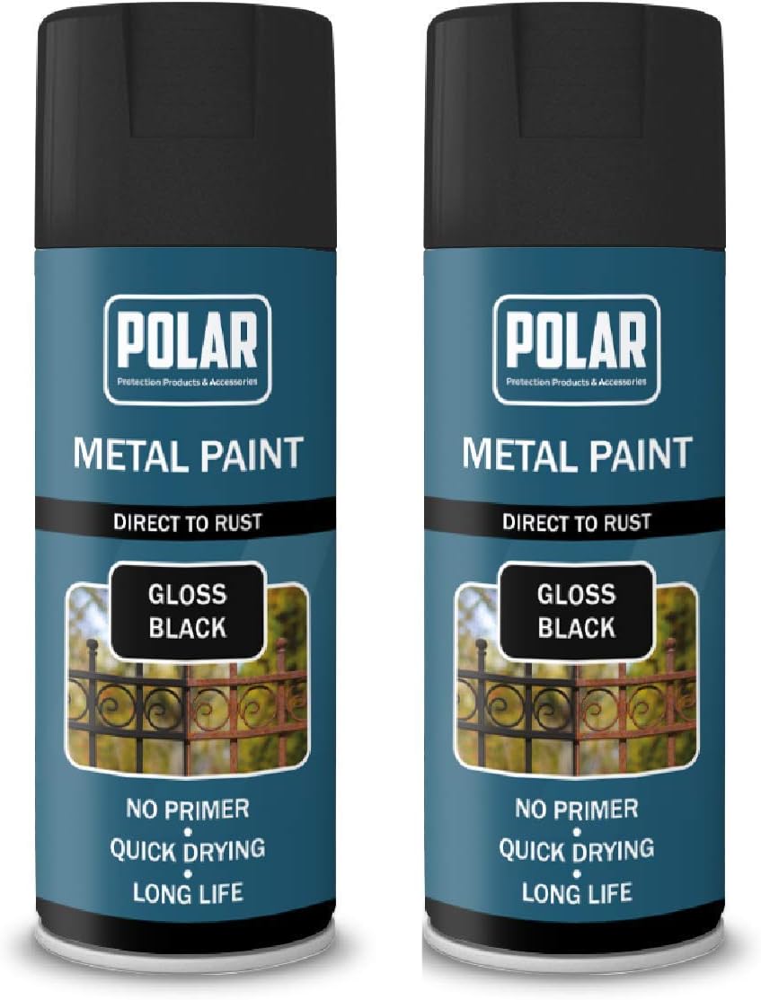 Polar Premium Direct to Rust, Gloss Black Metal Spray Paint for Multi