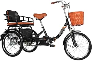 Lightweight Three Wheel Cruiser Bike Two-Seater Adult Tricycle, 3-Wheel Bikes Carrying Passengers and Cargo Double/Parent-Chi