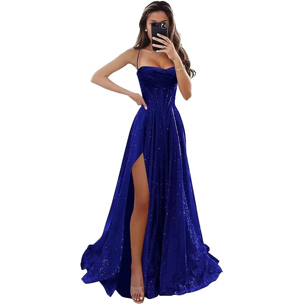 Amazon.com: SZJMS Sparkly Prom Dresses for Teens Glitter Satin Formal Dress  with Slit Black Wedding Guest Evening Gown One Size: Clothing, Shoes &  Jewelry