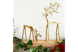 JOYWU Golden Reindeer Statue - Small Metal Deer Sculpture Christmas Figurine - Modern Elegant Holiday Decor for Tabletop, Man