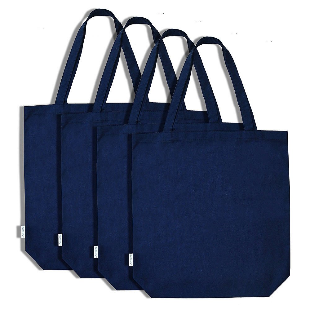 Augbunny 100% Cotton Canvas Shopping Tote Bag Grocery Bag 4-pack (Navy)