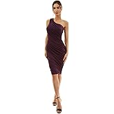 AmélieBoutik Women Sexy One Shoulder Sleeveless Bodycon Ruched Party Wedding Cocktail Dress