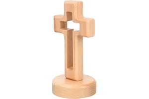 Luxshiny Wooden Standing Cross Ornament with Base Compact Decorative Christian Desk Cross for Home and Office Ideal Religious