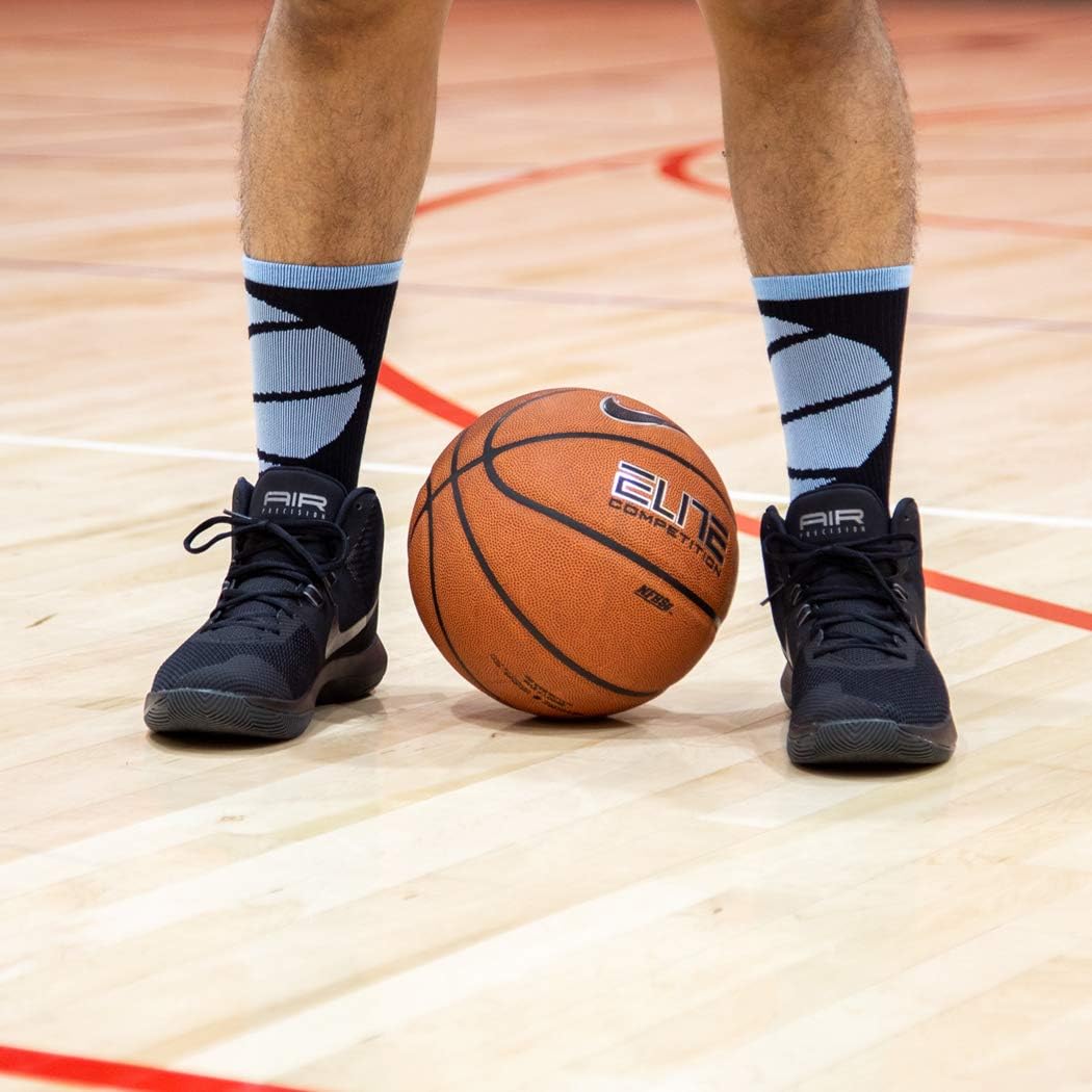 Basketball Sock | Athletic Mid Calf Woven Socks | Basketball Wrap | Black and Carolina Blue: Clothing