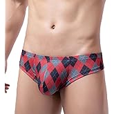 Men's Plaid Printed Ice Thread Underpants Breathable Men's Breathable G-string Pants