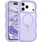 Pepmune for iPhone 17 Pro Max Case, Curly Wavy Frame Hard Translucent Matte Clear Back Cover for Women Men Compatible with Magsafe Shockproof TPU Bumper Phone Case for iPhone 17 Pro Max, Lavender