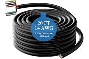 Gubrdfrsod 14 Gauge 20 FT 7 Way Trailer Wire Pure Copper Heavy Duty 7 Pin Trailer Wiring Harness Round 7 Wire Trailer Cable 20 FT 14 AWG 7 Conductor Trailer Cord for Rv Camper Truck