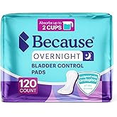 Because Overnight Incontinence Pads for Women – Moderate-to-Heavy Absorbency for Nighttime Use, Long-Length Protection, 120 Count, New Version