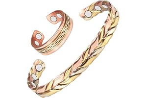 EnerMagiX Copper Bracelet for Women & Copper Ring, Set Pure Copper Adjustable Braid Bracelet with Magnets, Mother's Day Jewelry Presents(1004 0169R)