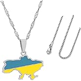 Ukraine Flag Map Pendant Necklace, ukraine necklace - Blue & Yellow Enamel Jewelry with Silver-Toned Rope Chain - Patriotic& Peace Jewelry Gift for Men & Women,18/24 inches chains
