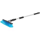 Camco RV Flow-Through Wash Brush | Features an Adjustable Handle, a Standard Garden Hose Connection, and an On/Off Button to Control Water Flow (43633)