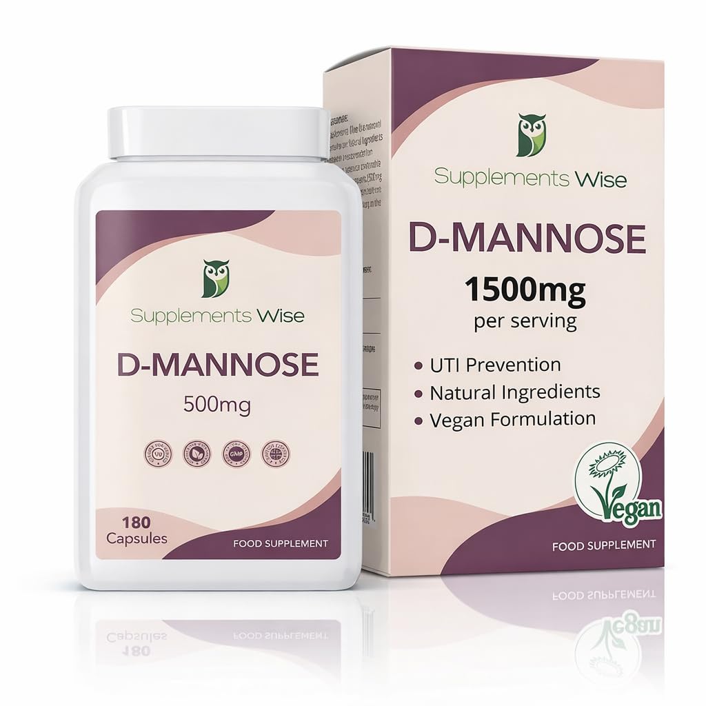 D-Mannose Capsules - 500mg x 180 - Cystitis Treatment for Women and Men - Urinary Tract, UTI and Bladder Support - 1500mg Dmannose Powder Per Serving - D Mannose for UTI and Water Infection Relief