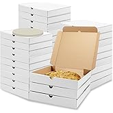 Seuqhck 40 Pack Pizza Boxes with Paper Liner, Cardboard Mini Pizza Box | Corrugated Take out Food Containers for Party, Cookies, Cake, Wedding, Restaurant, 10 x 10 x 1.5 Inch (White)