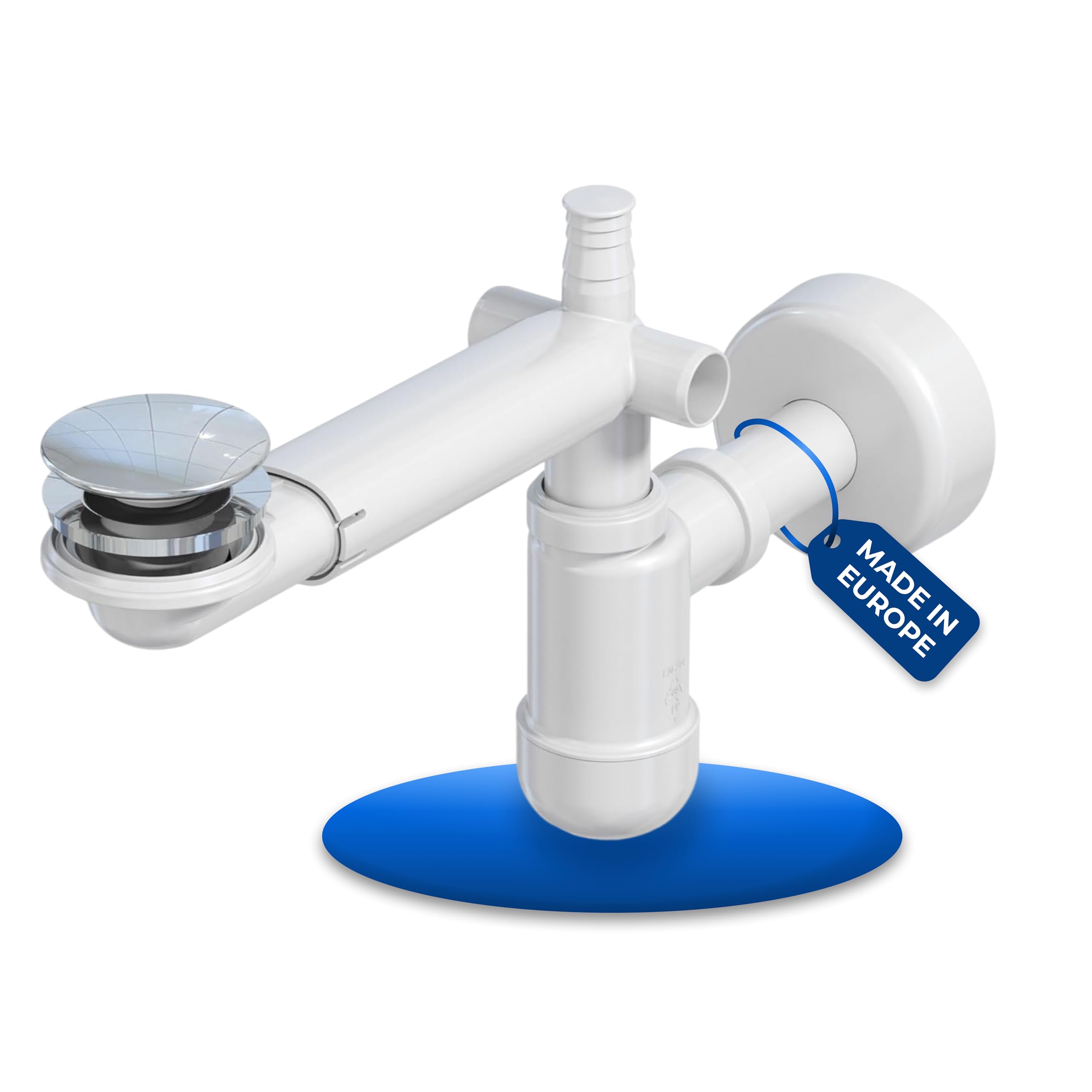 LAXARA Telescopic Siphon for Sink 1 1/4 Inch White Includes Pop-up Drain Fitting Valve Chrome - Space-saving Space Saver Siphon for Maximised Storage Space!
