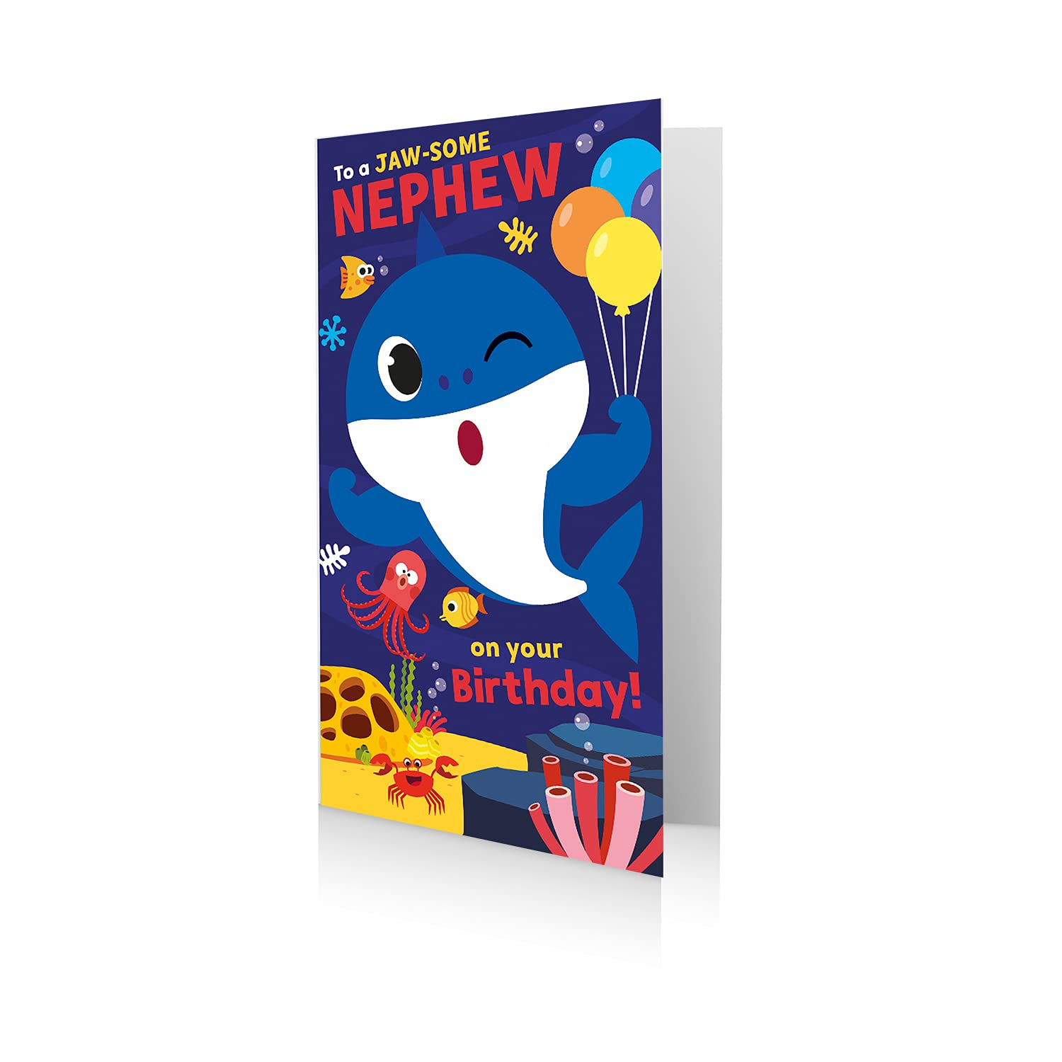 Nephew Birthday Card, Baby Shark Nephew Birthday Card, Nephew Birthday Card Baby Shark, Happy Nephew Birthday Card, Multi, 9 x 5, BS023
