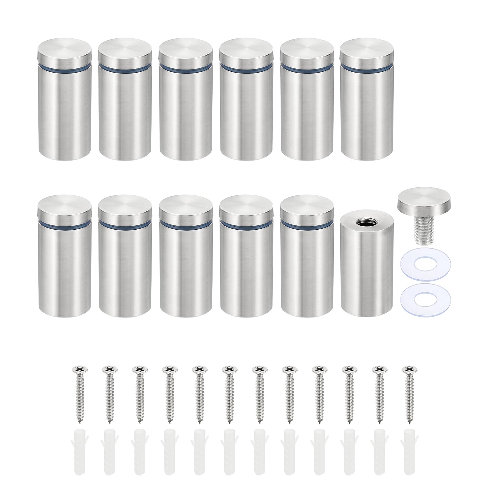 PATIKIL 1 x 2 inch Sign Standoff Screws, 12 Set Stainless Steel Wall Standoff Mounting Hardware Advertising Glass Nail for Hanging Acrylic Picture Frame Acrylic Panel, Silver