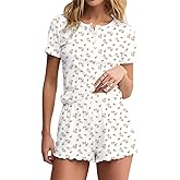 Lacozy Cute Pajama Sets for Women 2 Piece Short Sleeve Floral Print Button Shirt and Short Pj Sets Woman Y2K Sleepwear