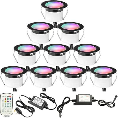 INDARUN RGBW WiFi LED Decking Lights IP67 Ø45MM 12V 10 Pack