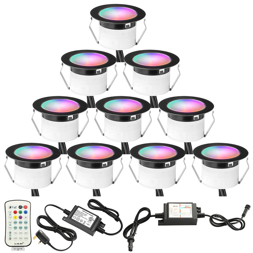 INDARUN RGBW WiFi Led Decking Lights Waterproof IP67 Ø45MM 12V - Bluetooth Led Plinth Lights for Terrace/Patio/Path/Wall/Garden/Decoration, 10 Packs