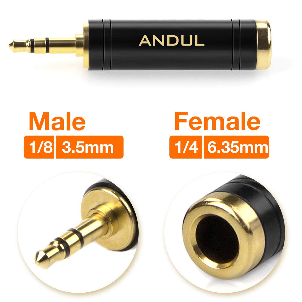 ANDUL 1/4'' to 3.5mm Stereo Pure Copper Headphone Adapter,3.5mm(1/8'') Plug Male to 6.35mm (1/4'') Jack Female Stereo Adapter for Headphone, Amp Adapte, Black 2-Pack: Industrial & Scientific