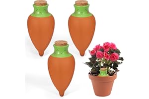 VICAMB 3PCS Self Watering Terracotta Globes,Ollas Watering Pot with Lid,Clay Plant Watering Devices,Planter Insert Terracotta Watering Spikes for Outdoor Indoor Plants with 1 Week Easy to Refill