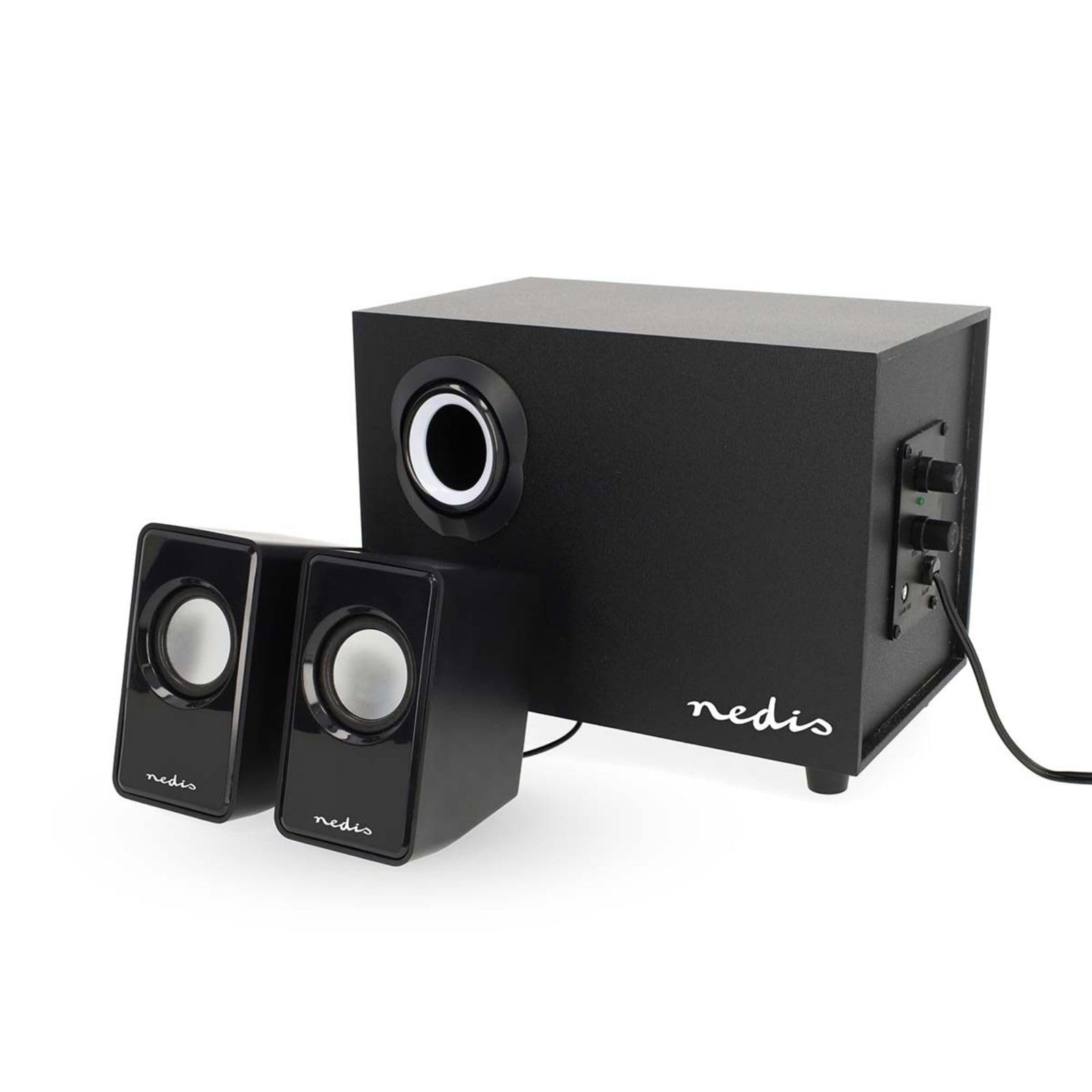 NEDIS PC Speakers with Subwoofer, 2.1 Stereo Sound System, 33W Peak Power, Deep Bass, 3.5mm AUX Connection, USB Powered, for Desktop, Laptop, Console, Phone Audio – Black