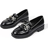 BZIKBGE Women's Fashion Leather Tassel Low Block Heel Loafers with Chain Comfort Slip-on Non Slip Penny Loafer Shoes for Dress Office School
