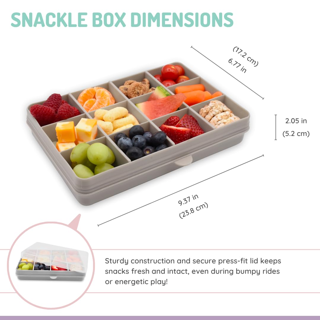 melii Snackle Box – 12-Compartment Divided Snack Container, BPA-Free Food Storage, Removable Dividers, Perfect for Kids Snacks, Arts & Crafts, Beads, and Kitchen Organization (Grey)