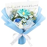 Chordobe Crochet Flower Blooming Tulip Bouquet: Handmade Artificial Flower Knitted Bouquet for Festival Wedding Graduation Anniversary (Blue)