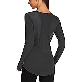 PINSPARK Workout Tops for Women Casual Long Sleeve Athletic Top Gym Shirts Mesh Breathable Yoga Tops Activewear Plus Black XXL
