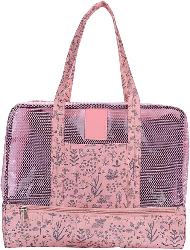 ITODA Mesh Beach Tote Bag Dry and Wet Separation Swimming Bag Large Capacity Waterproof Package Handbag Beach Case Canvas Fabric Bag for Women and Men