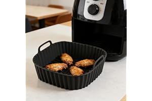 6.7 Inch Square Air Fryer Silicone Basket- Non-Stick Heatproof Dishwasher Cake Pan with Handles, Reusable Baking Pan(black)