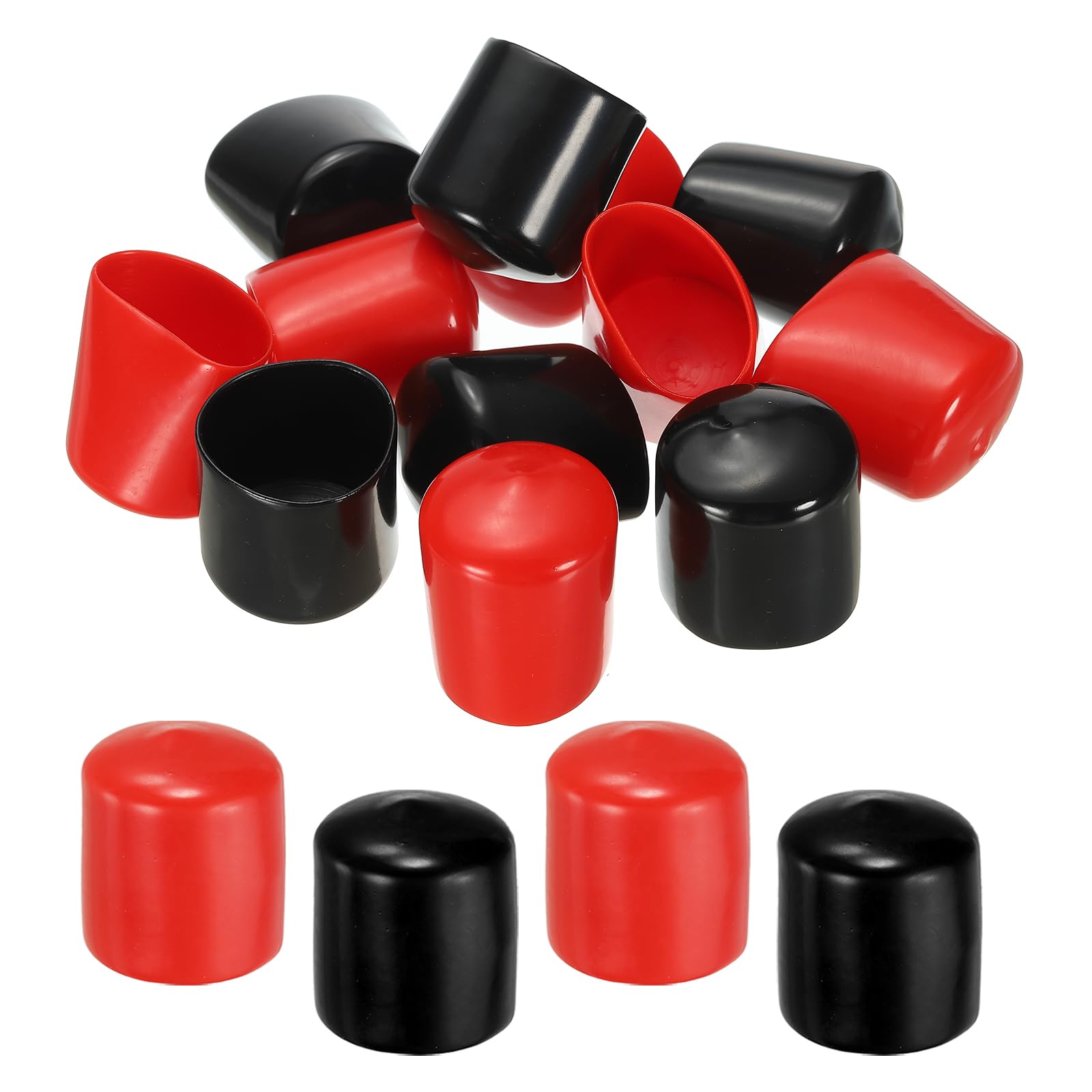 PATIKIL 32 mm Round Rubber End Caps, 12 Pack Vinyl Bolt Cover Caps Flexible Screw Thread Protectors for Metal Tubing Rod Bolts, Black-Red