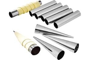 NewlineNY Stainless Steel 10 Pcs Fromage POURERS Tubes Set, 6 Circular + 4 Cone Cannoli Pastry Forms