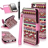 iPhone 5C Case, iPhone 5C Flip Case - E LV Deluxe Tribal print PU Leather Wallet Purse Flip Folio Stand Case Cover for iPhone 5C with 1 Stylus and 1 Clear Screen Protector