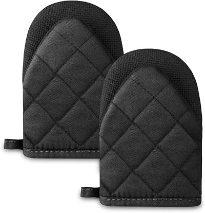AUAUY 1 Pair Short Neoprene Cotton Oven Mitts Black Non-Slip Loop