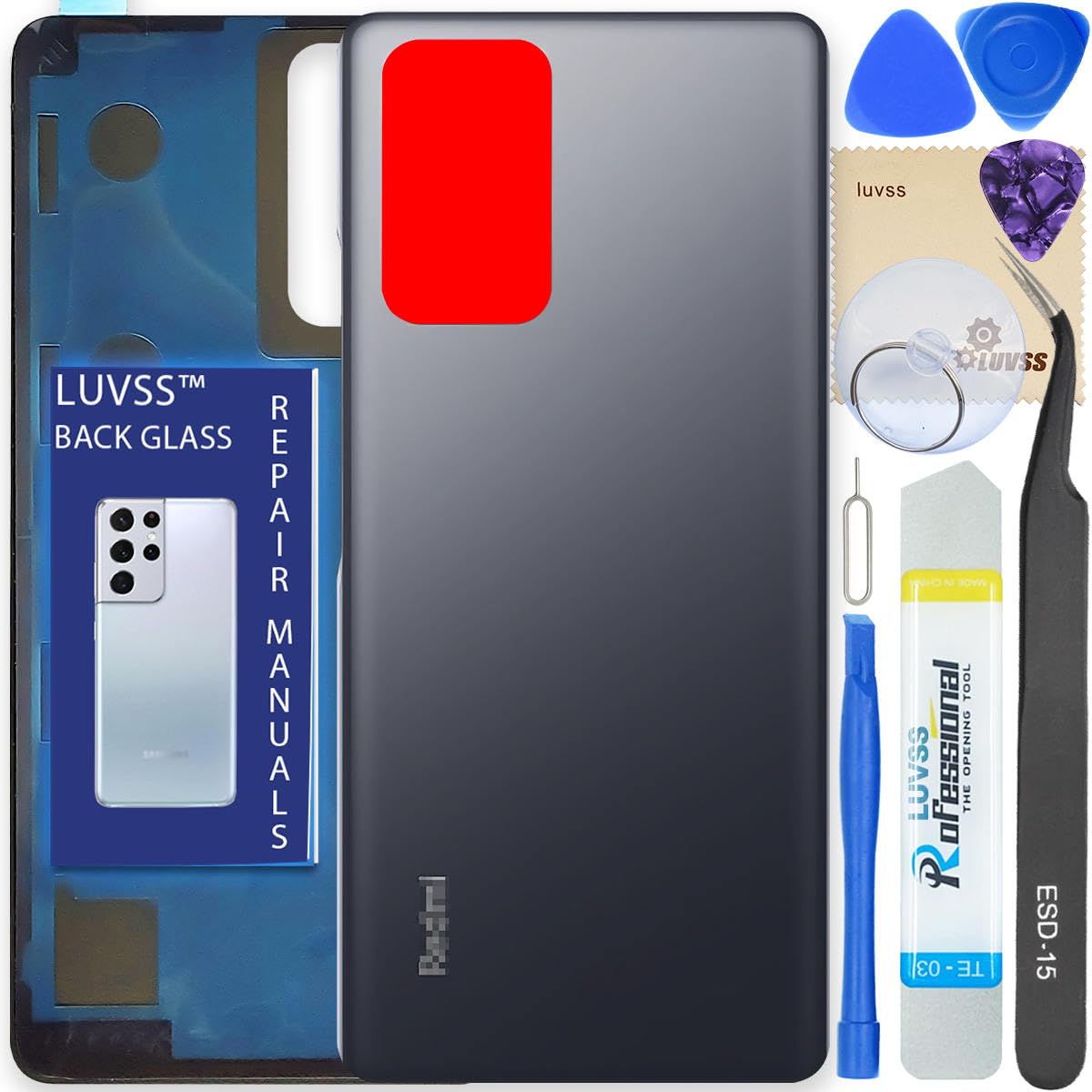 LUVSS Back Glass Cover Replacement Compitable for Xiaomi Redmi Note 10 Pro Rear Cover + Repair Manual DIY Tools Kit (Gray)