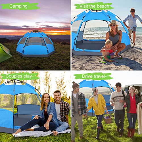 Victostar Instant Pop Up Family Camping Tent,Double Layer Waterproof 3 Season for Picnic Fishing Hiking Traveling (Blue, 4-Person) - Thumbnail 7