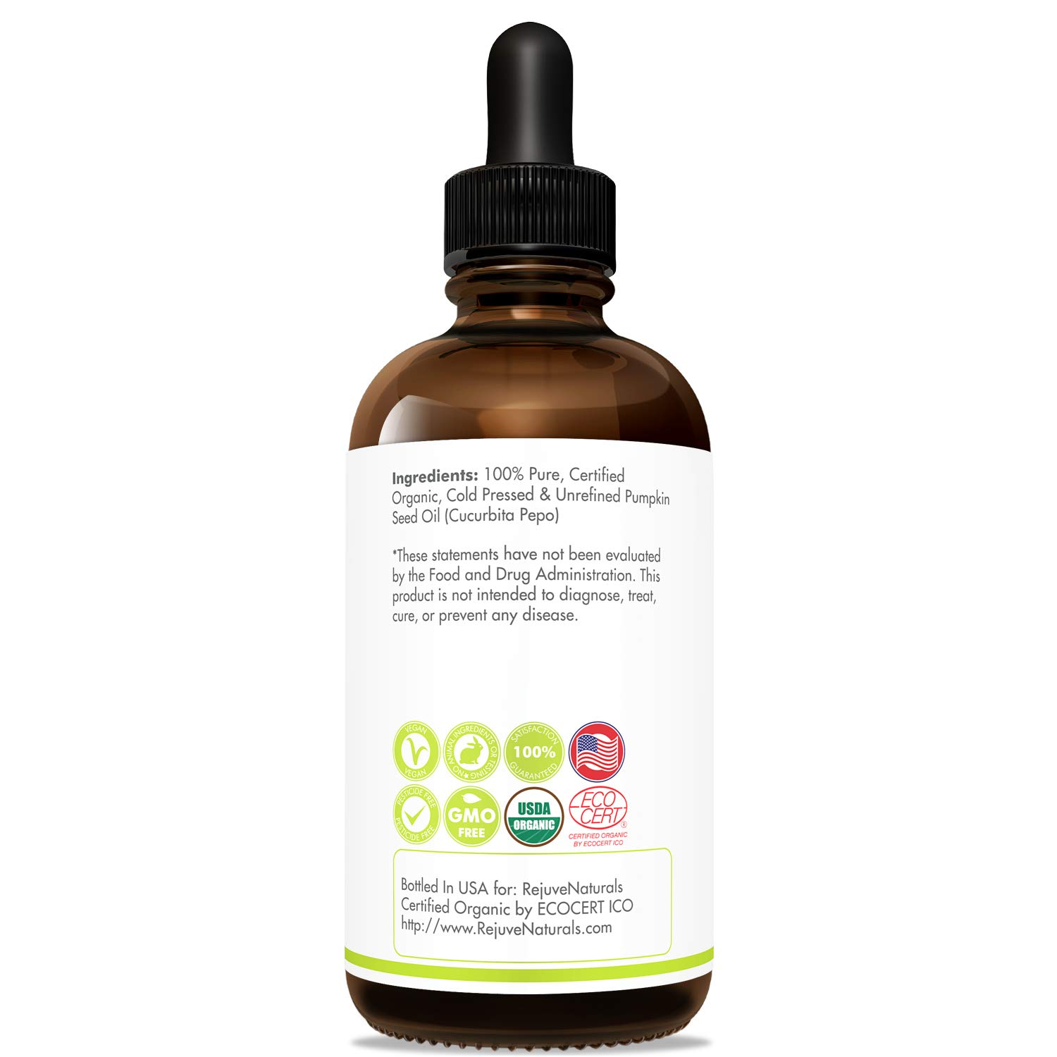Organic Pumpkin Seed Oil (LARGE 4-OZ Bottle) USDA Certified Organic, 100% Pure, Cold Pressed. Boost Hair Growth for Eyelashes, Eyebrows & Hair. Overactive Bladder Control for Men & Women. Moisturizer: Beauty