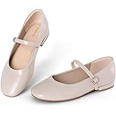 NIZOWI Women's Mary Jane Flats Soft Leather Ballet Flats with Ankle Strap,Comfortable Dressy Slip on Mary Jane Shoes Women
